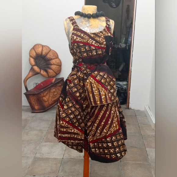Dress African Print Wide w/Head Tie🤎💛❤️ - Picture 1 of 3